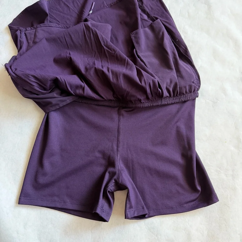 Woven Trek Skort Plum Size S Two Way Stretch Elastic Waistband Activewear E - Picture 9 of 14
